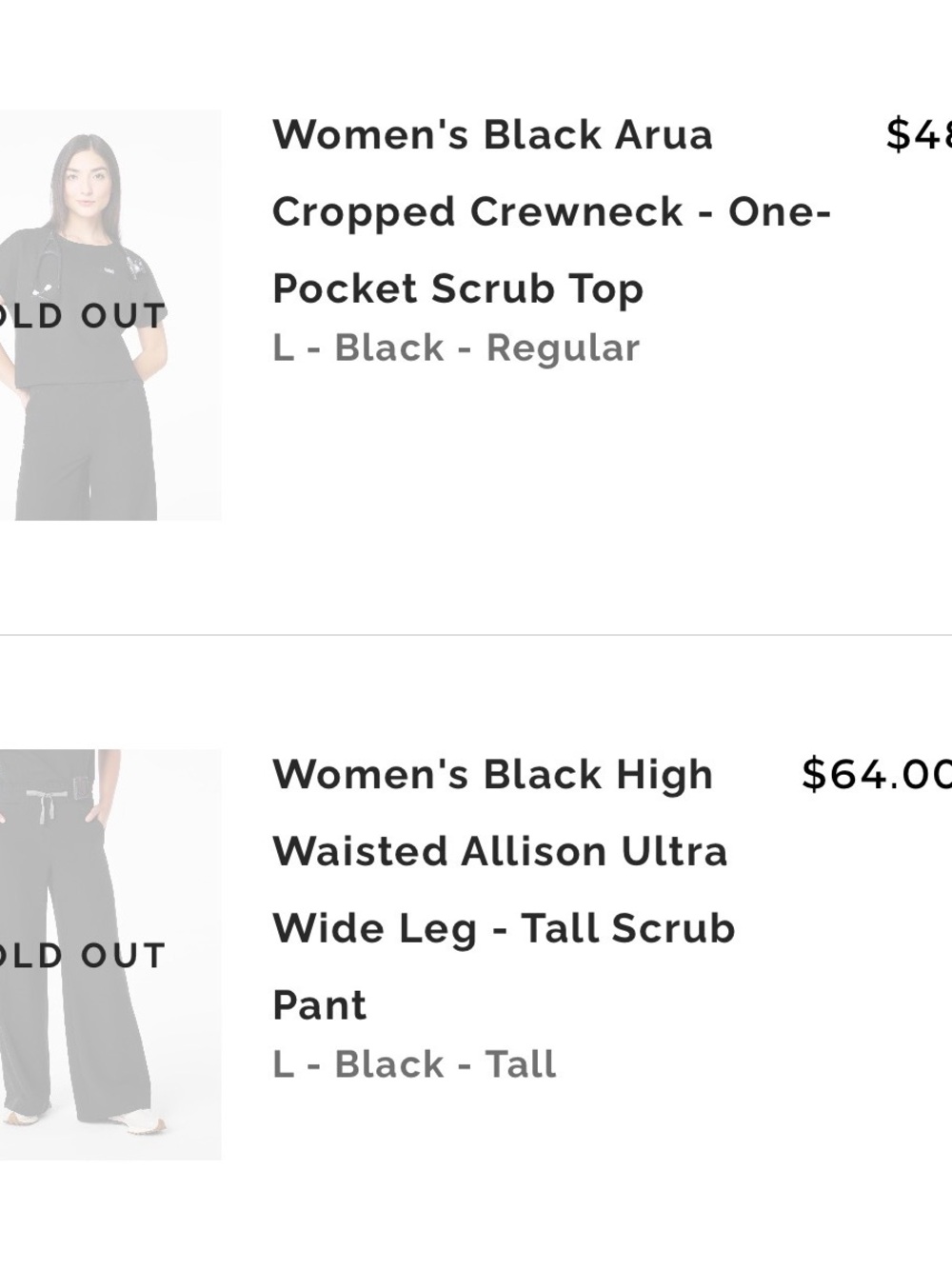 FIGS NWOT Black wide leg scrub and crop scrub top Large/tall - Picture 3 of 3